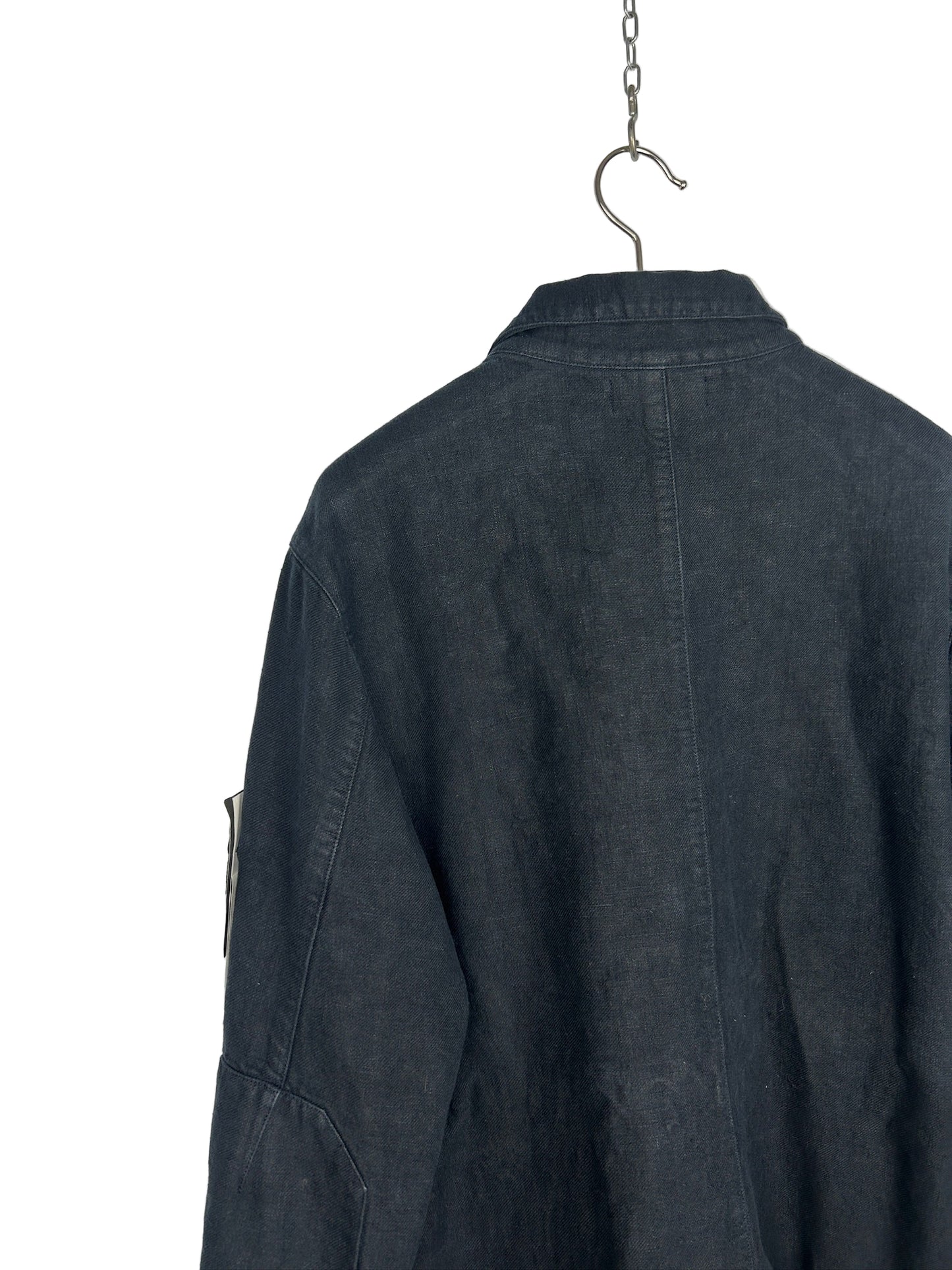 Giacca Ghost Bonded Linen blu navy con chiusura a bottoni Stone Island (nuova con cartellino) - Taglia L