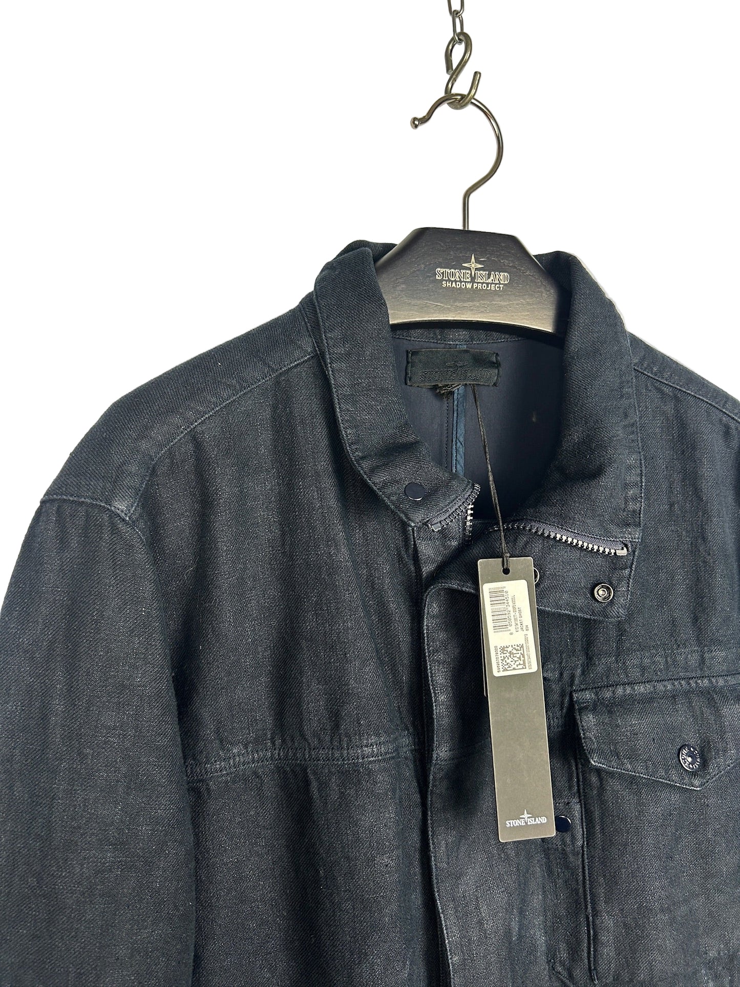Giacca Ghost Bonded Linen blu navy con chiusura a bottoni Stone Island (nuova con cartellino) - Taglia L