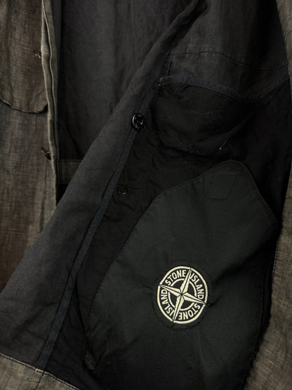 Giacca Vintage grigia in lino con chiusura a bottoni Stone Island - Taglia XL