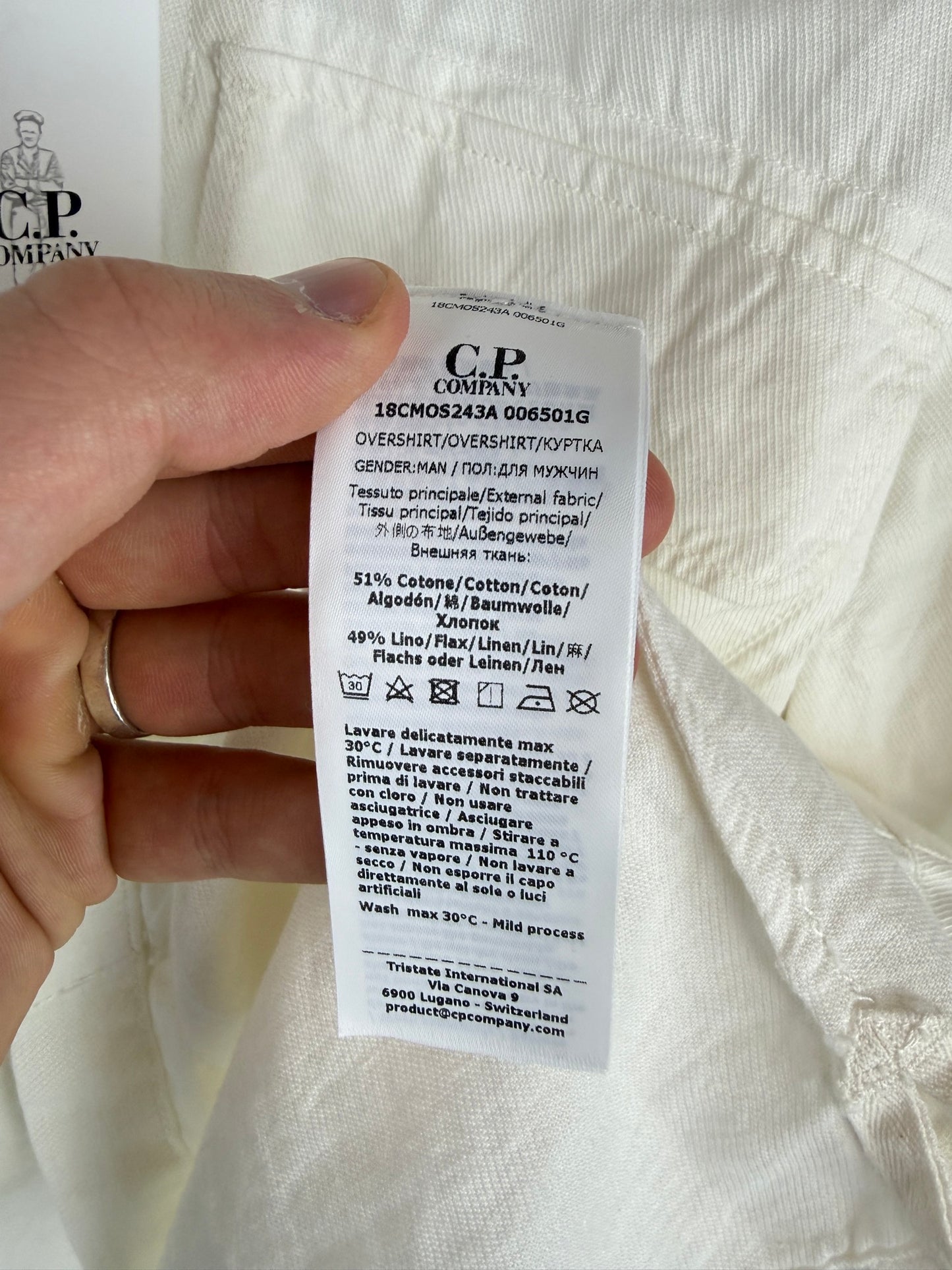 Overshirt bianca con chiusura a zip C.P. Company (nuova con cartellino) - Taglia L