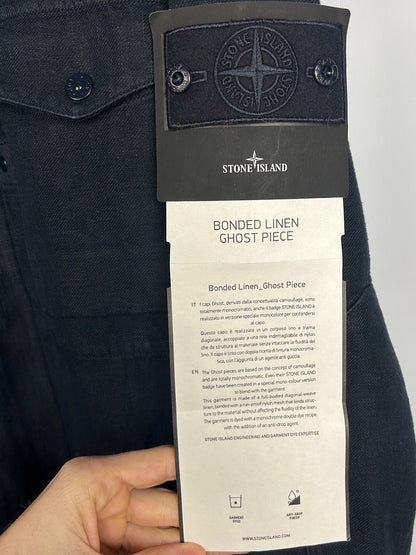 Giacca Ghost Bonded Linen blu navy con chiusura a bottoni Stone Island (nuova con cartellino) - Taglia L