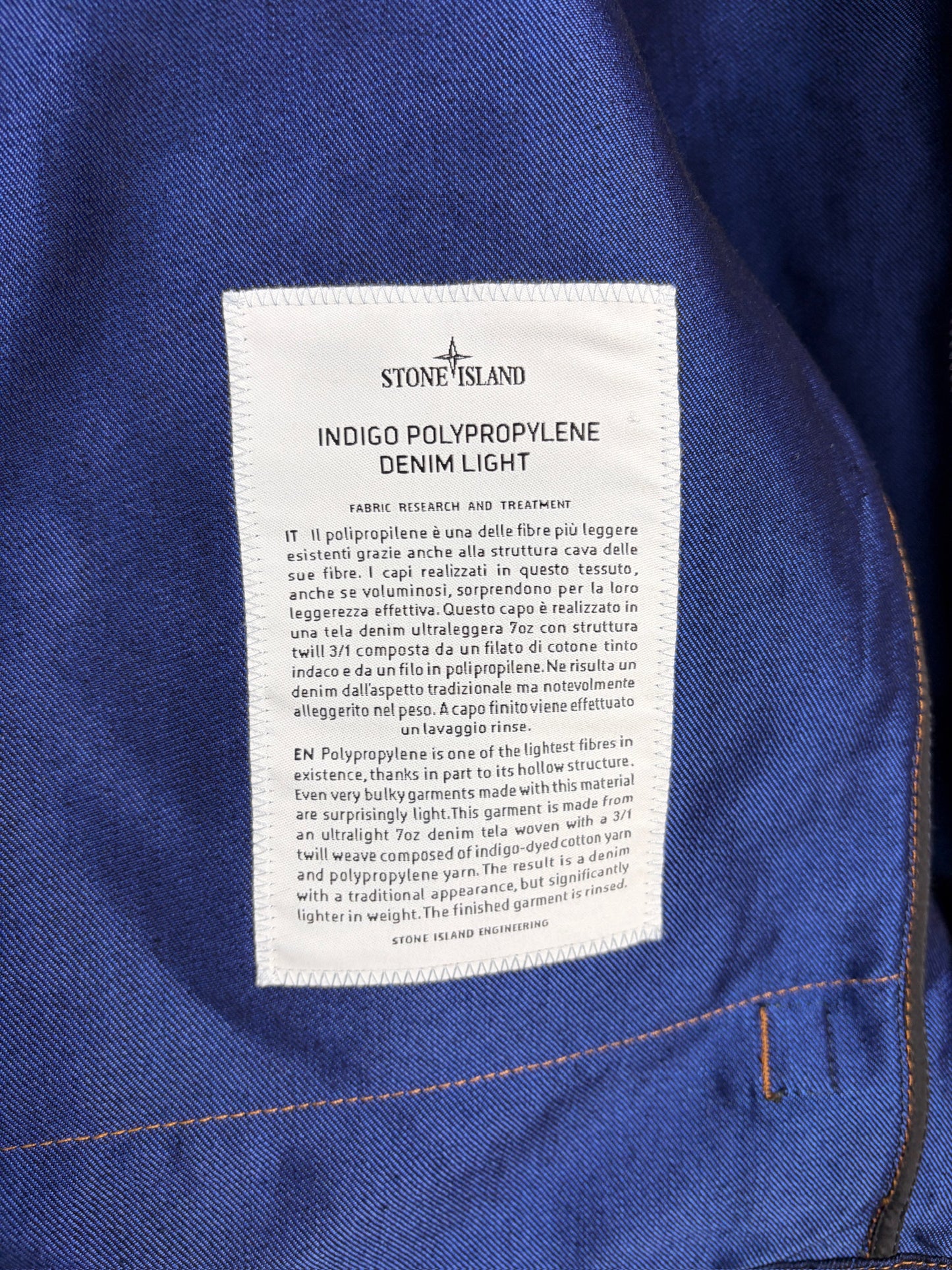 Giacca smanicato blu navy Indigo Polypropylene Denim Light Denim Research Stone Island - Taglia S