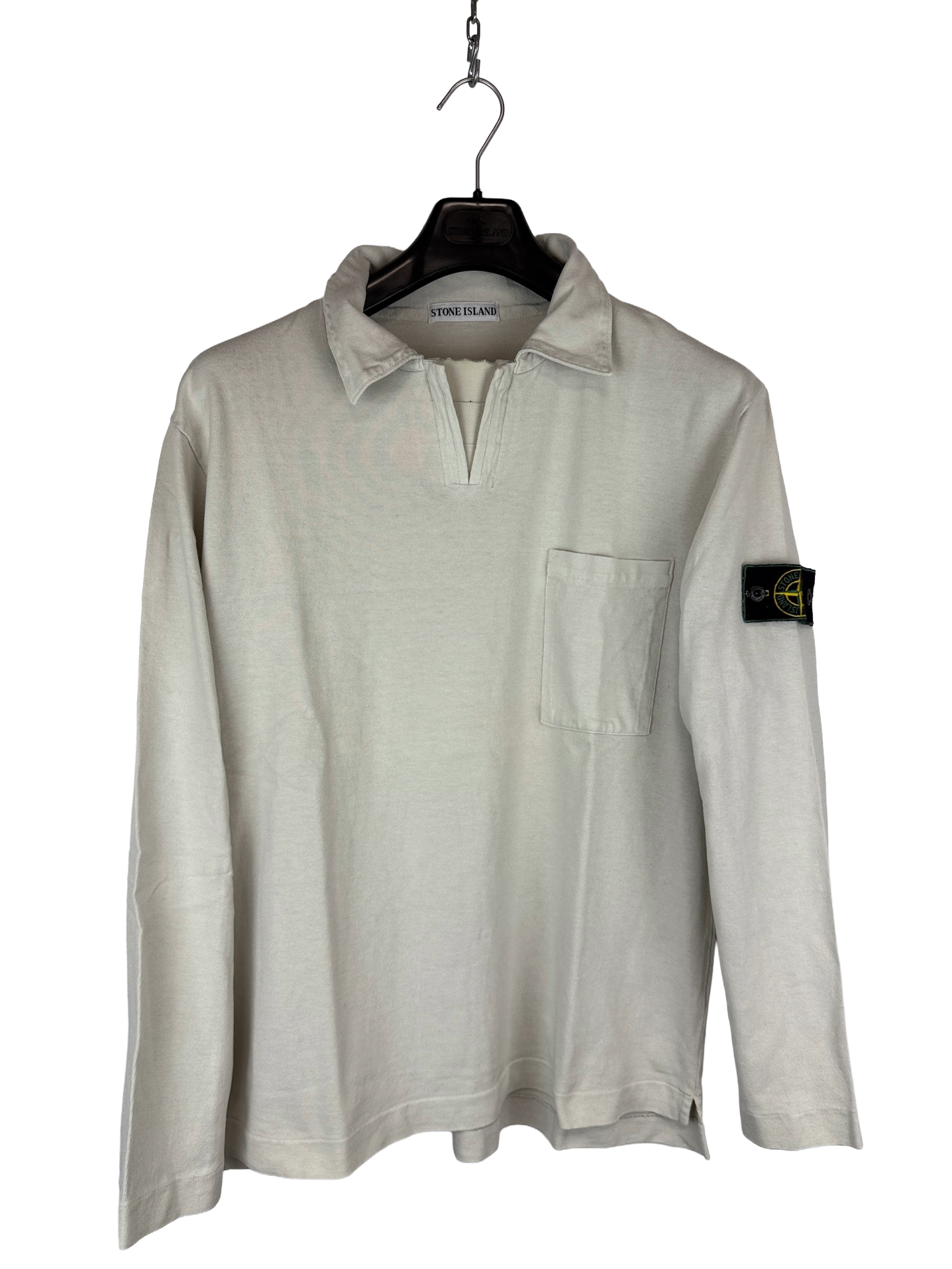 Polo bianco panna Vintage a maniche lunghe Stone Island - Taglia L