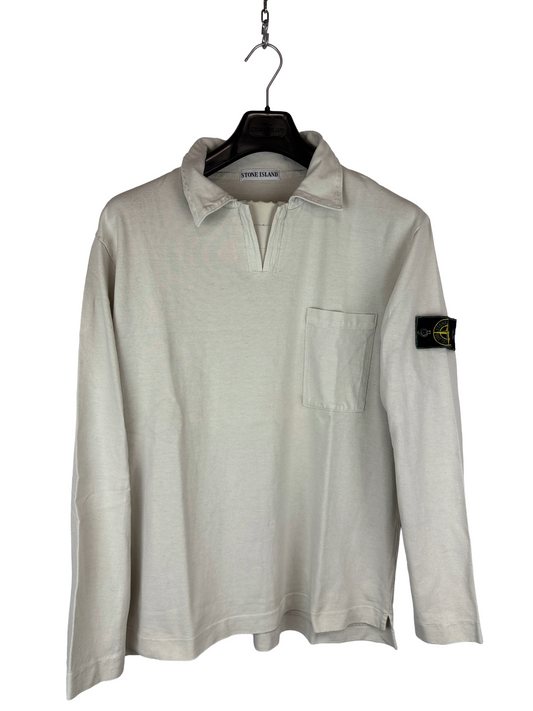 Polo bianco panna Vintage a maniche lunghe Stone Island - Taglia L