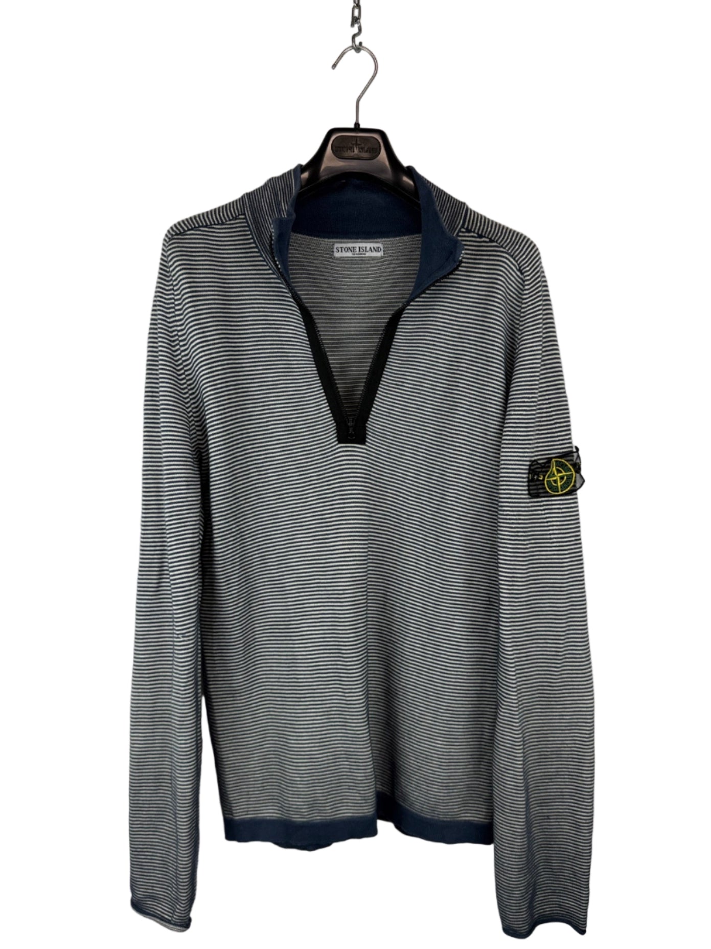 Maglione a righe a mezza zip con Mesh Badge Stone Island - Taglia L