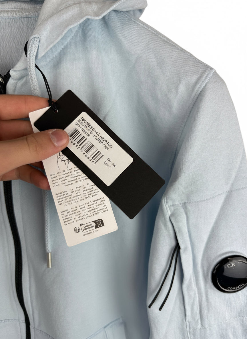 Felpa con zip e cappuccio azzurra C.P. Company (nuova con cartellino) - Taglia S