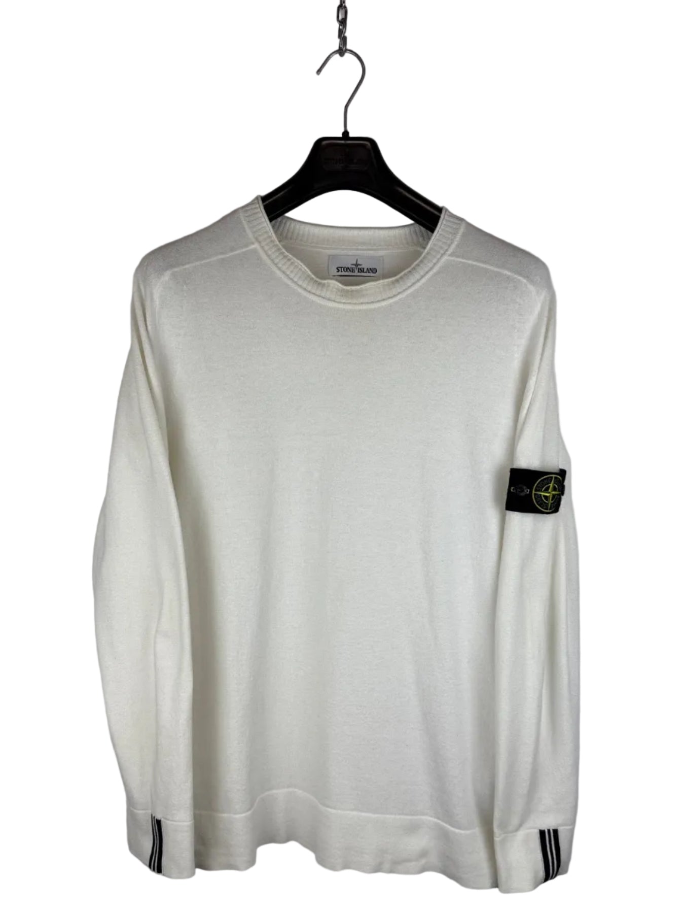 Maglione bianco con strisce sui polsini Stone Island - Taglia XL