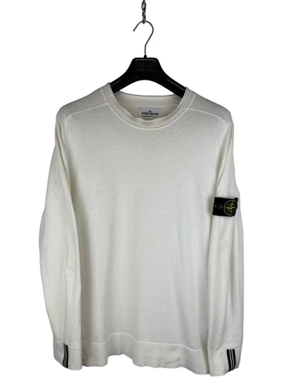Maglione bianco con strisce sui polsini Stone Island - Taglia XL