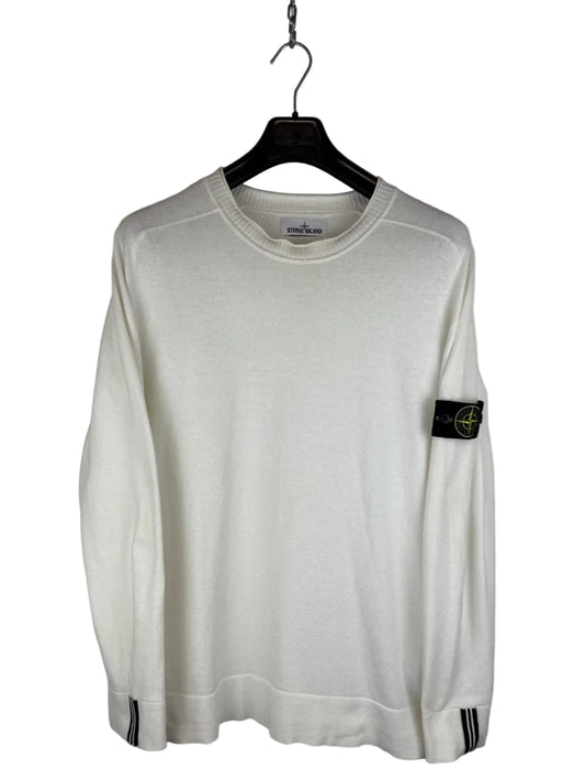 Maglione bianco con strisce sui polsini Stone Island - Taglia XL