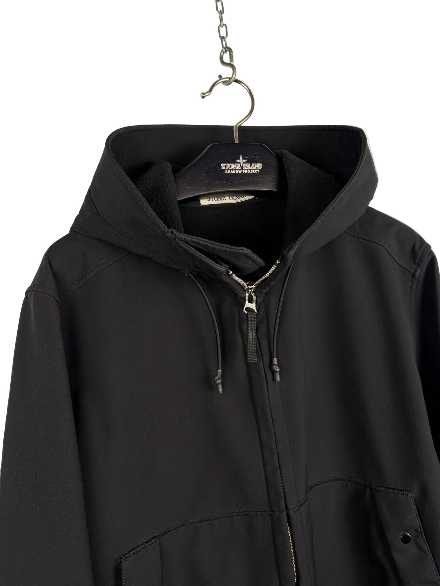 Giacca Soft Shell-R nero con zip e cappuccio Stone Island - Taglia XL