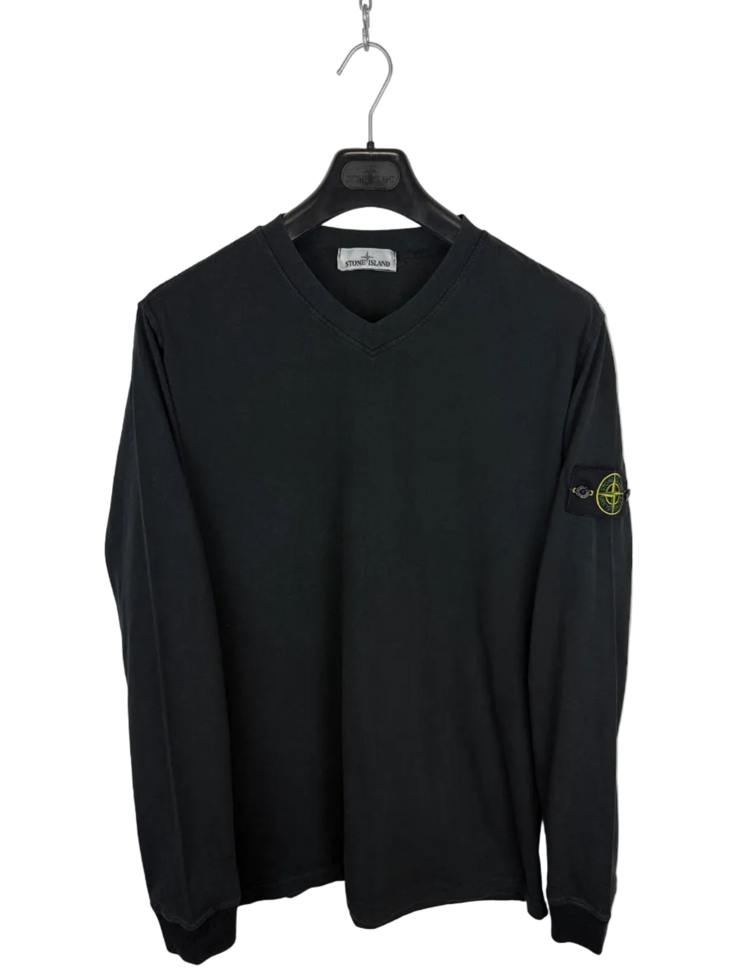 T-shirt a maniche lunghe nera con scollo a V Stone Island - Taglia XXL