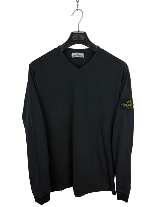T-shirt a maniche lunghe nera con scollo a V Stone Island - Taglia XXL