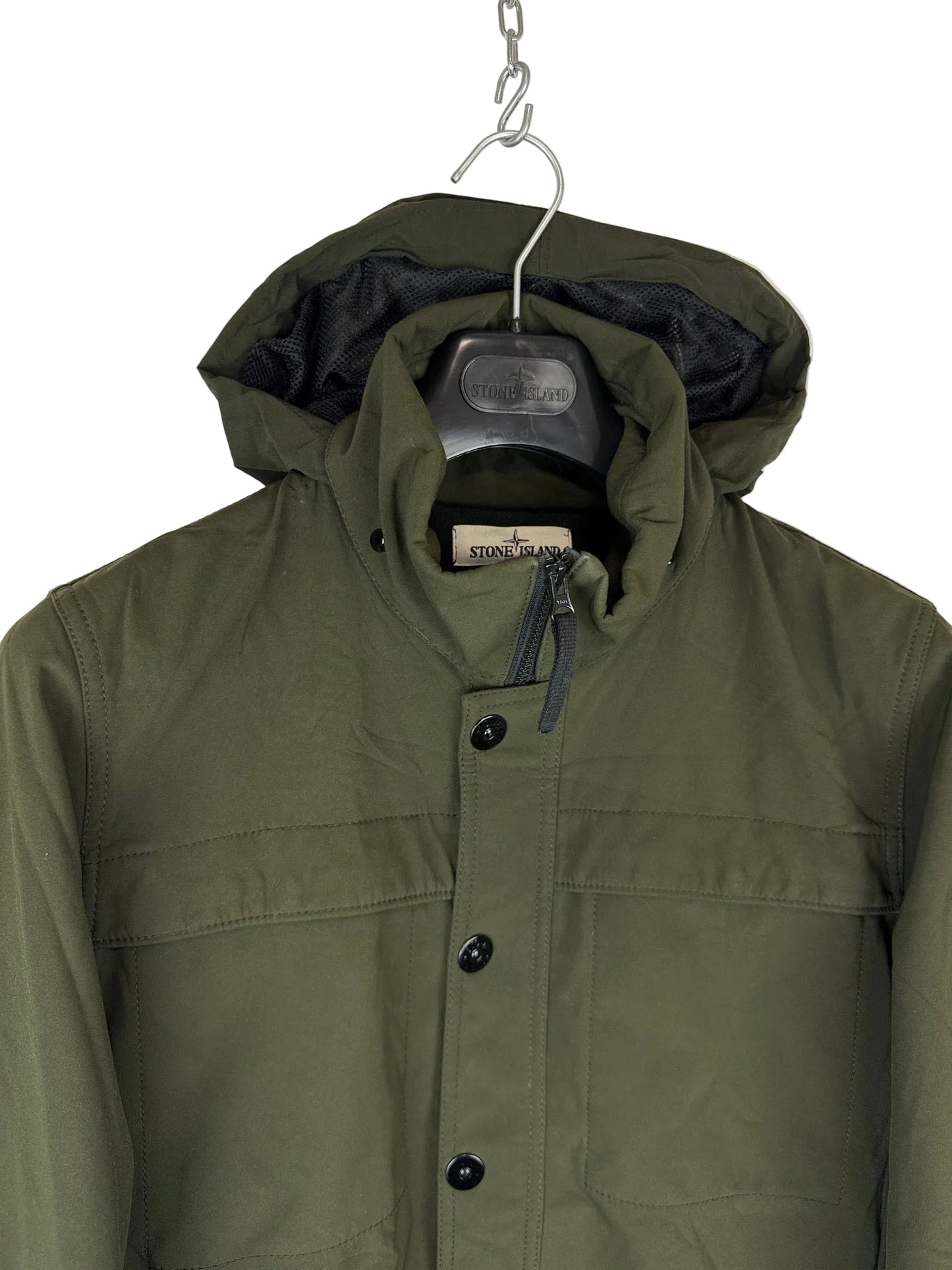 Giacca Soft Shell-R verde con zip e cappuccio a scomparsa Stone Island - Taglia M