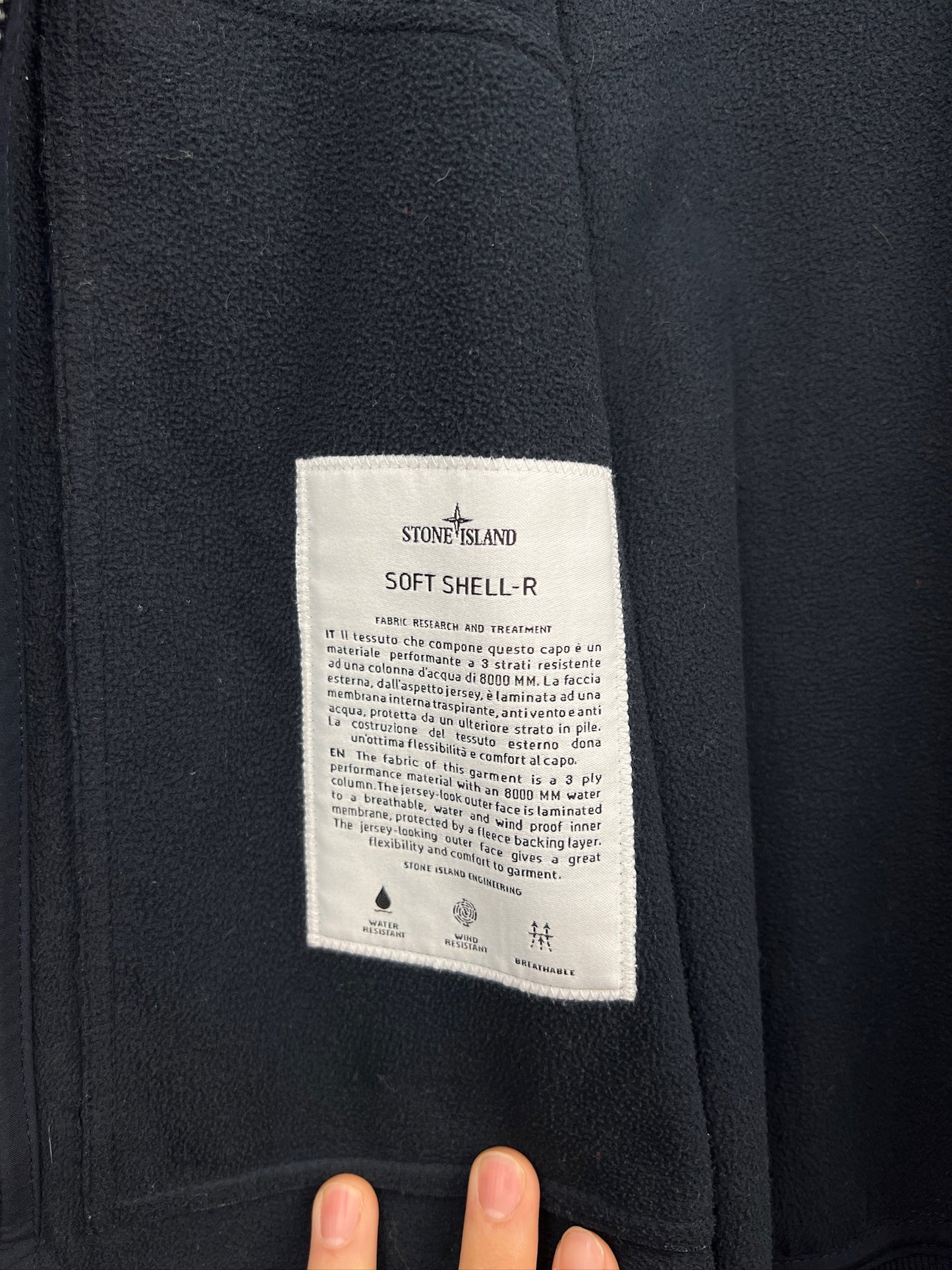 Giacca Soft Shell-R blu con zip e cappuccio Stone Island - Taglia L