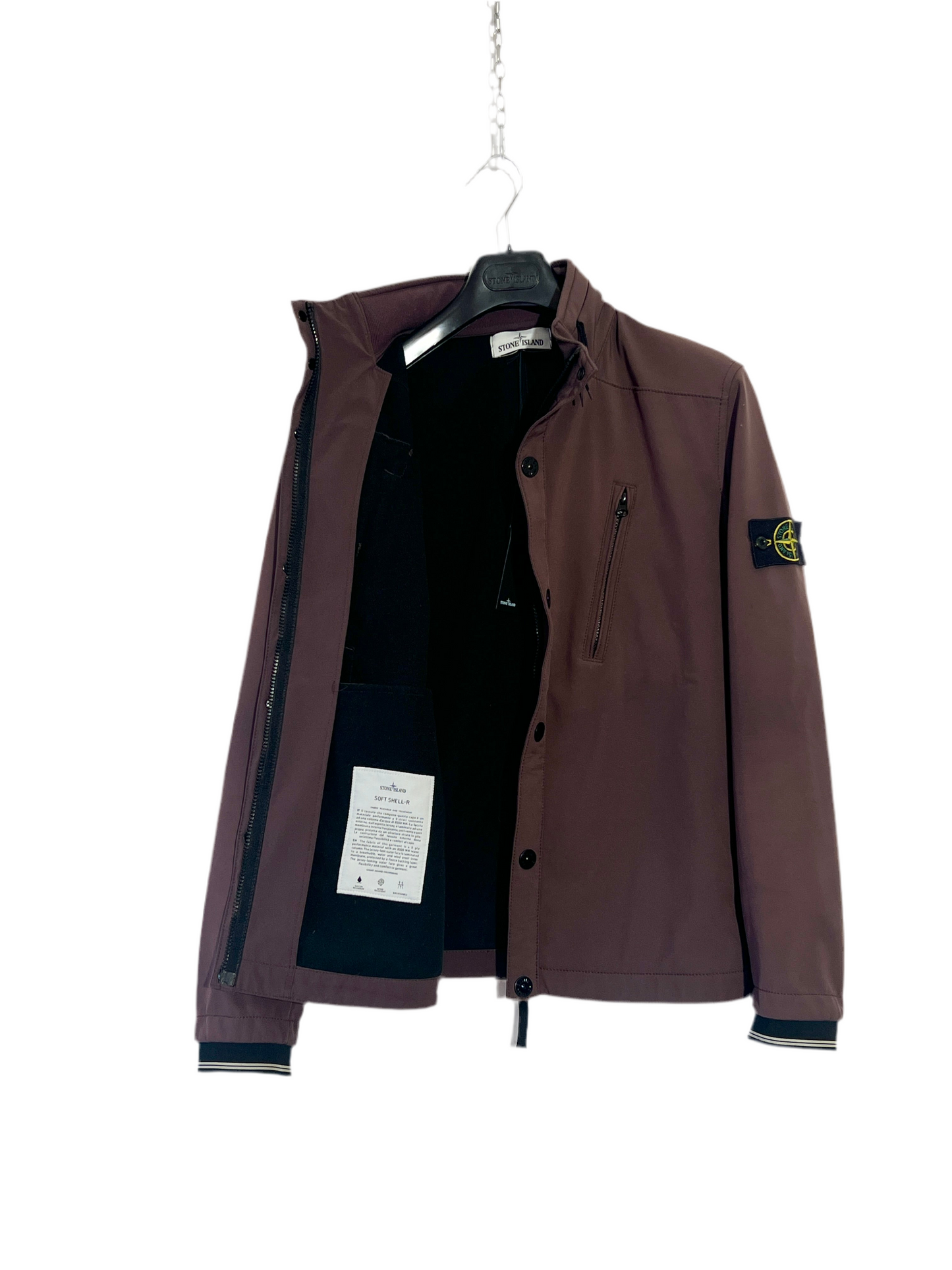Giacca Soft Shell-R viola con zip e cappuccio a scomparsa Stone Island - Taglia M