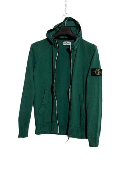 Felpa in maglia verde con zip e cappuccio vintage Stone Island - Taglia L