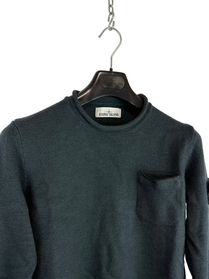 Maglione verde petrolio con taschino in lana Stone Island - Taglia S
