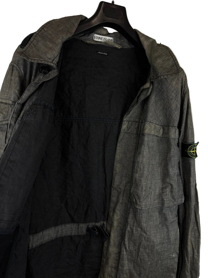 Giacca Vintage grigia in lino con chiusura a bottoni Stone Island - Taglia XL
