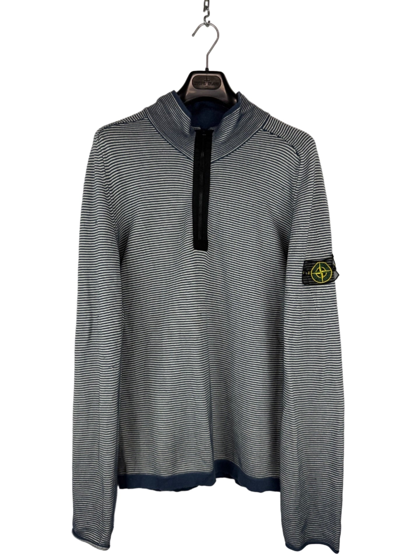 Maglione a righe a mezza zip con Mesh Badge Stone Island - Taglia L