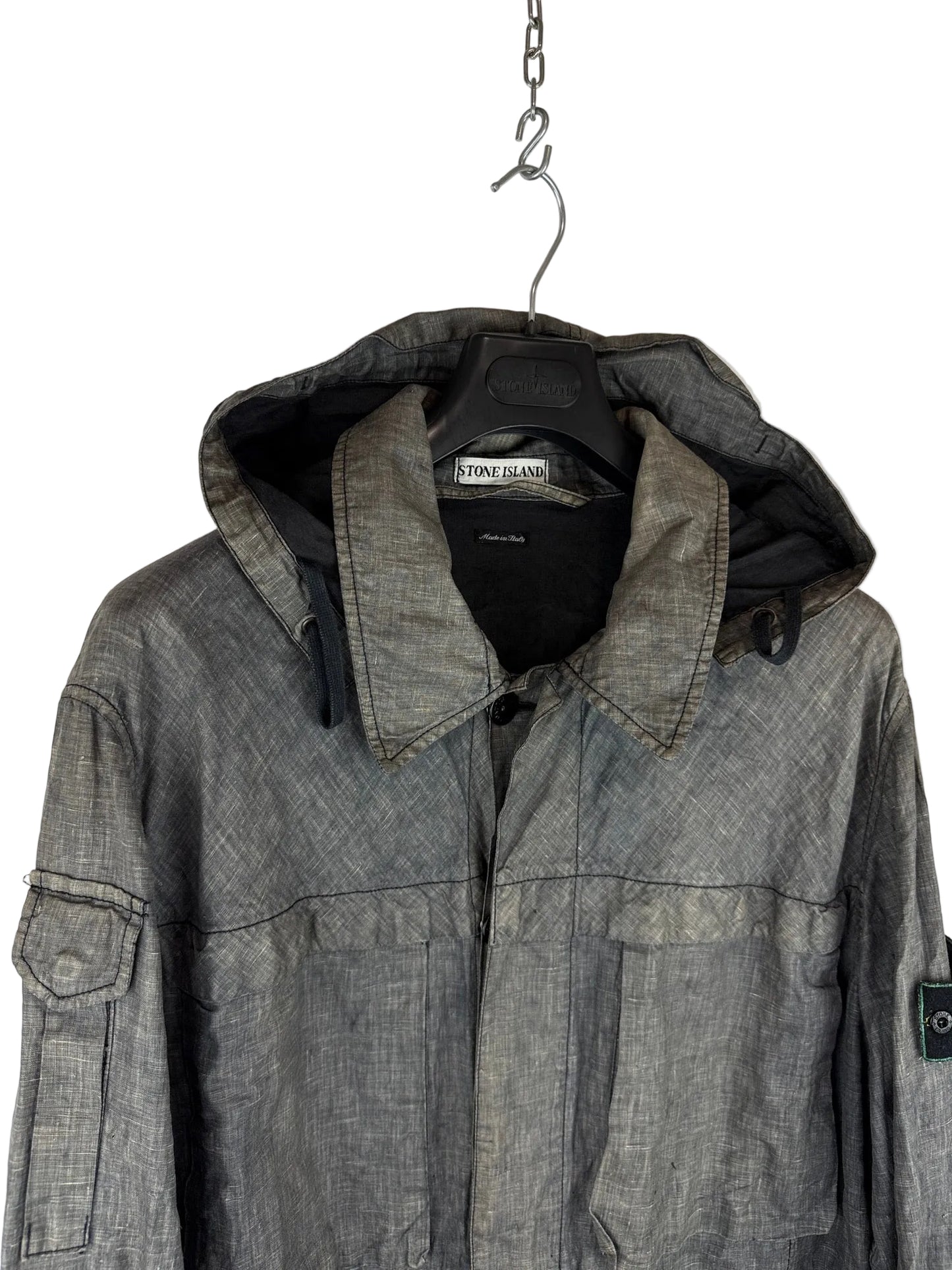 Giacca Vintage grigia in lino con chiusura a bottoni Stone Island - Taglia XL