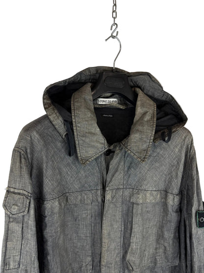 Giacca Vintage grigia in lino con chiusura a bottoni Stone Island - Taglia XL
