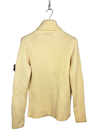 Maglione dolcevita avorio in lana a coste Vintage Stone Island - Taglia M
