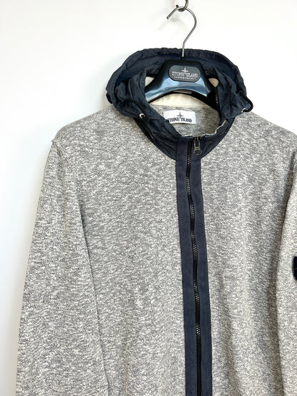 Felpa in maglia grigia con zip e cappuccio Stone Island - Taglia XXL