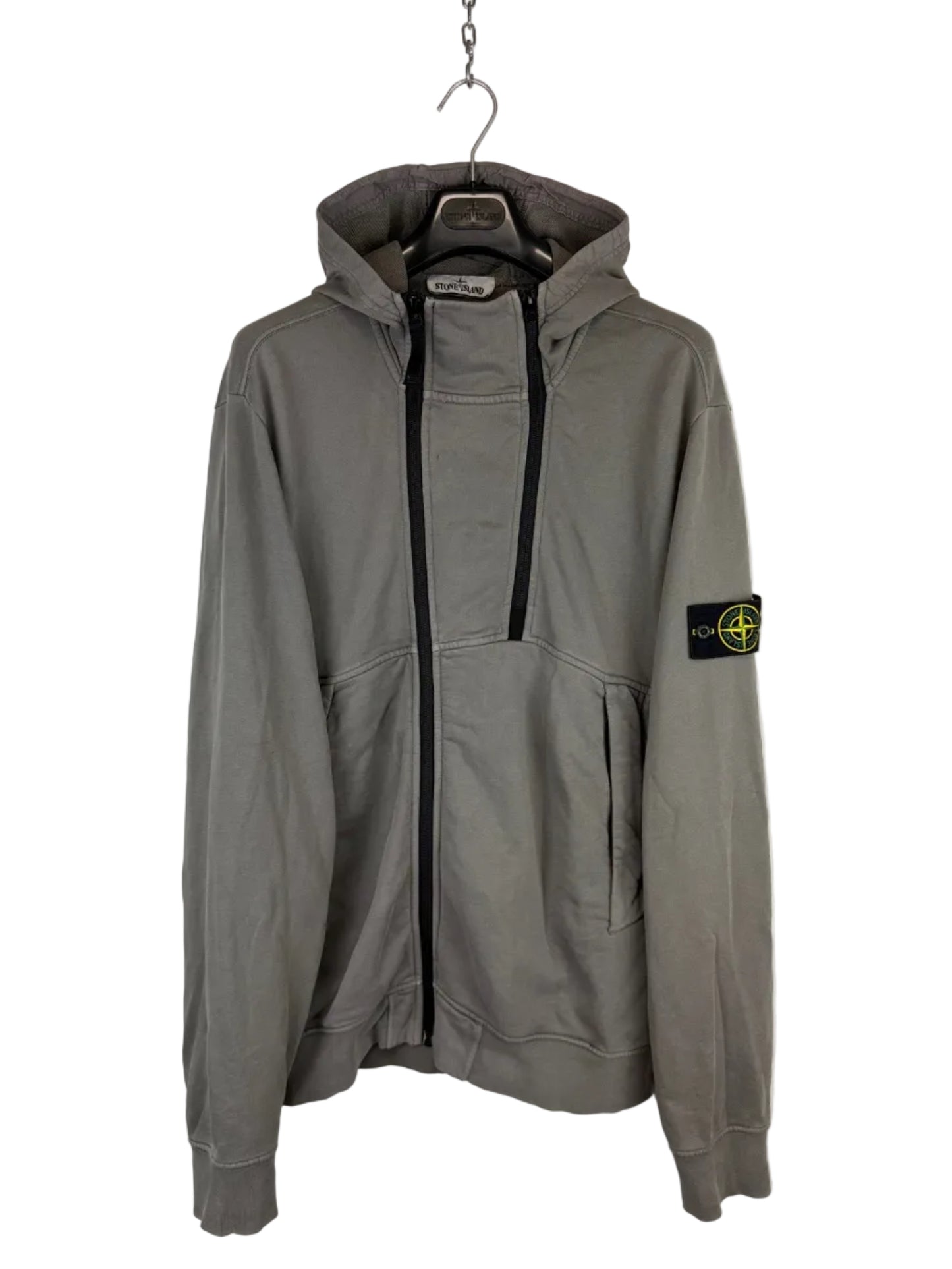 Felpa grigia con doppia zip e cappuccio Stone Island - Taglia XL