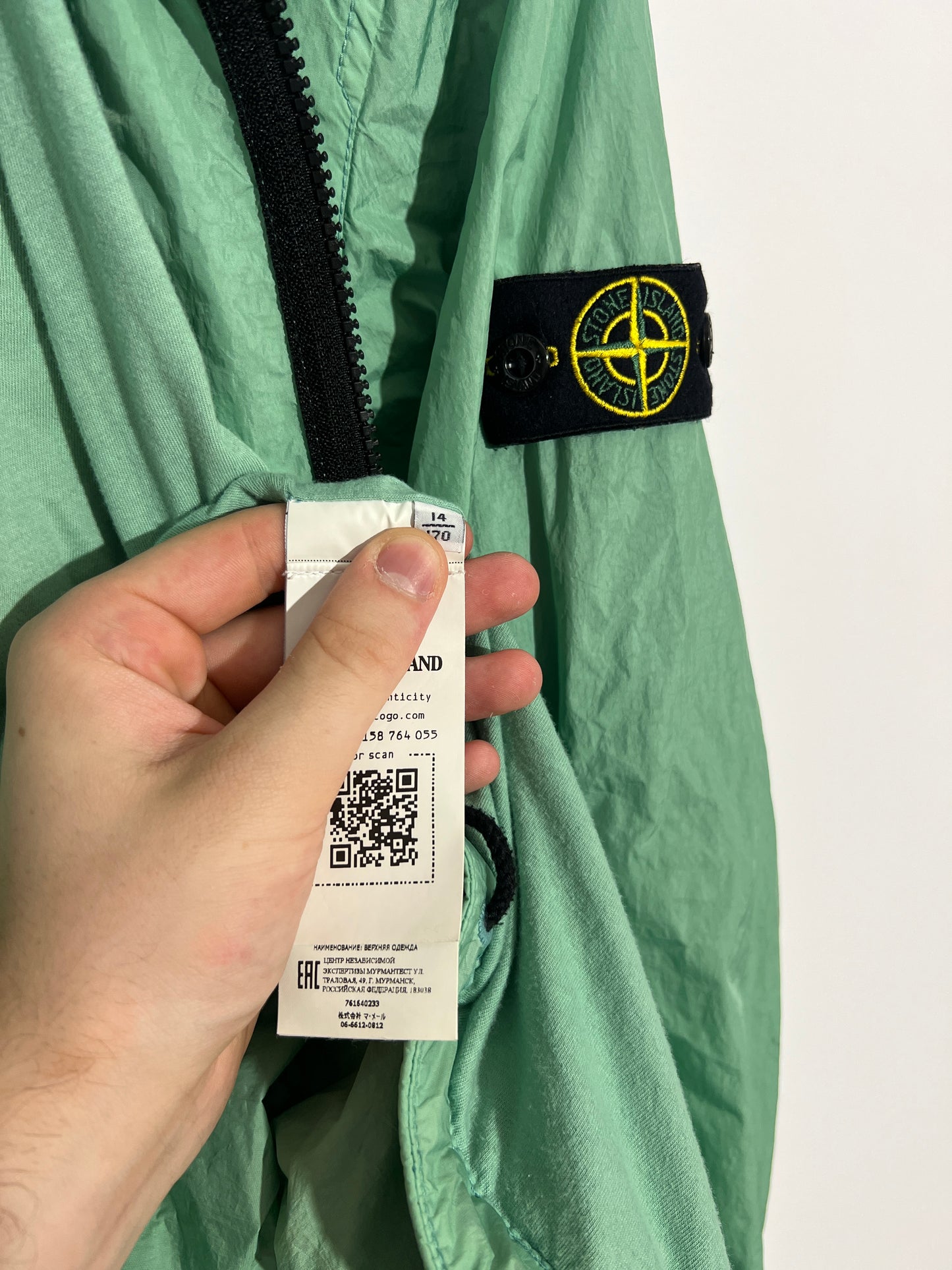 Giacca verde menta con zip e cappuccio Stone Island - Taglia Junior (14 anni, 170cm)