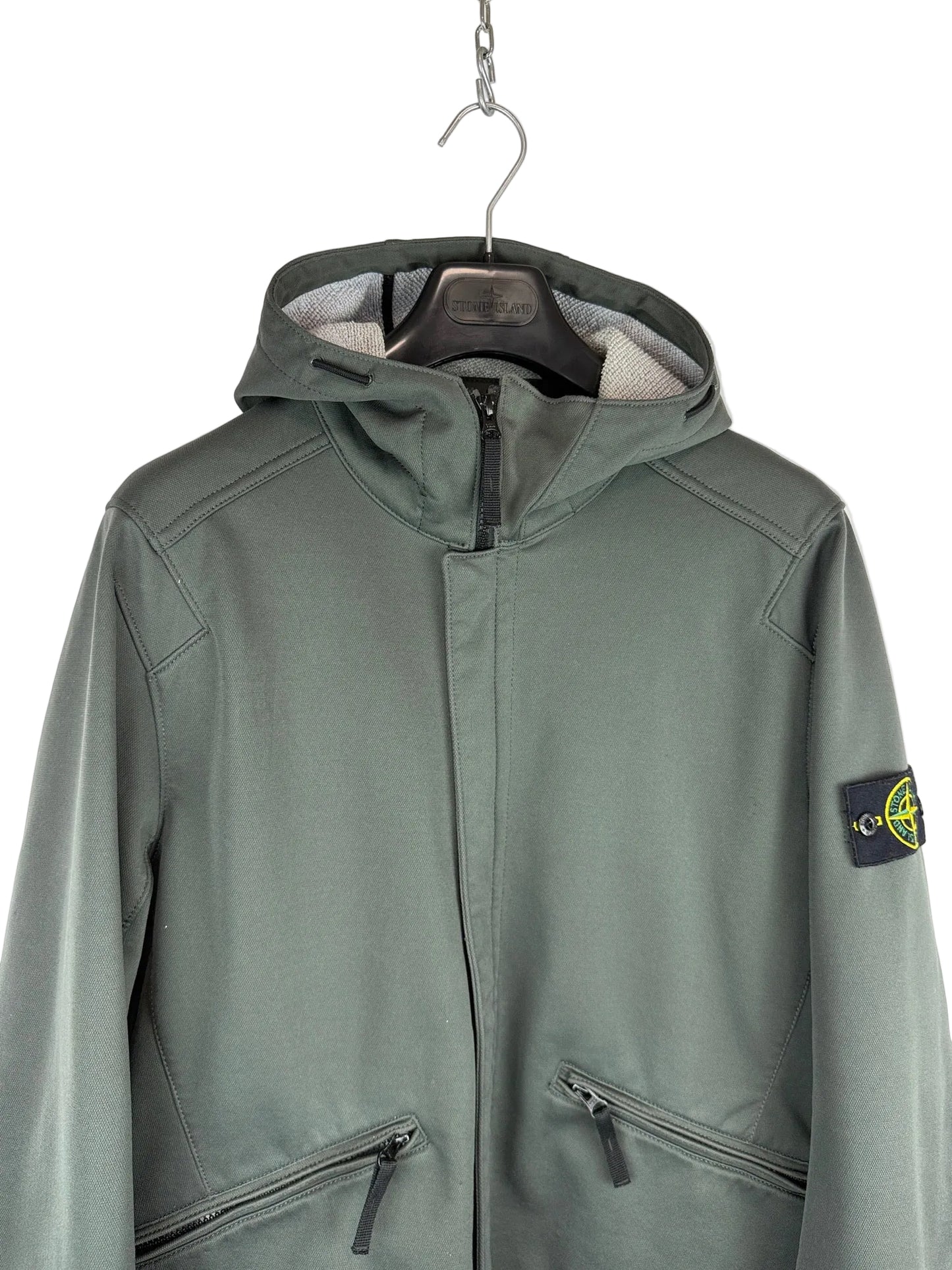 Giacca Soft Shell-R Terry verde petrolio con zip e cappuccio Stone Island - Taglia L