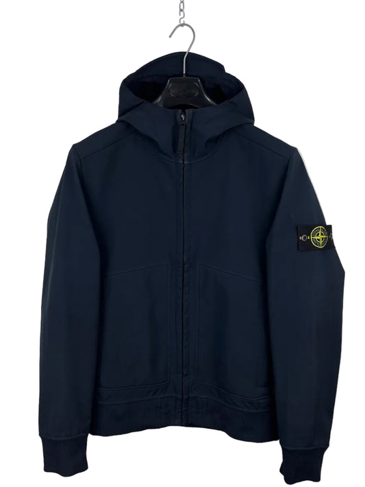 Giacca Soft Shell-R blu con zip e cappuccio Stone Island - Taglia L