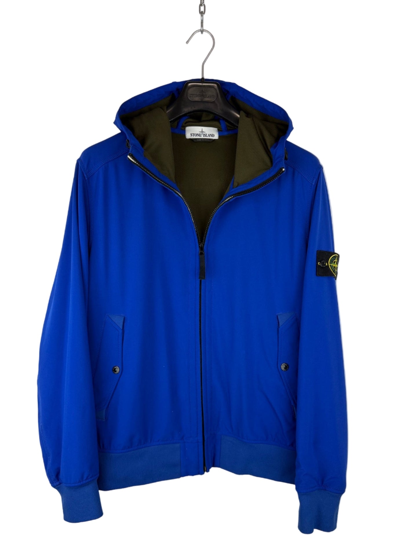 Giacca Light Soft Shell-R blu con zip e cappuccio Stone Island - Taglia XXL