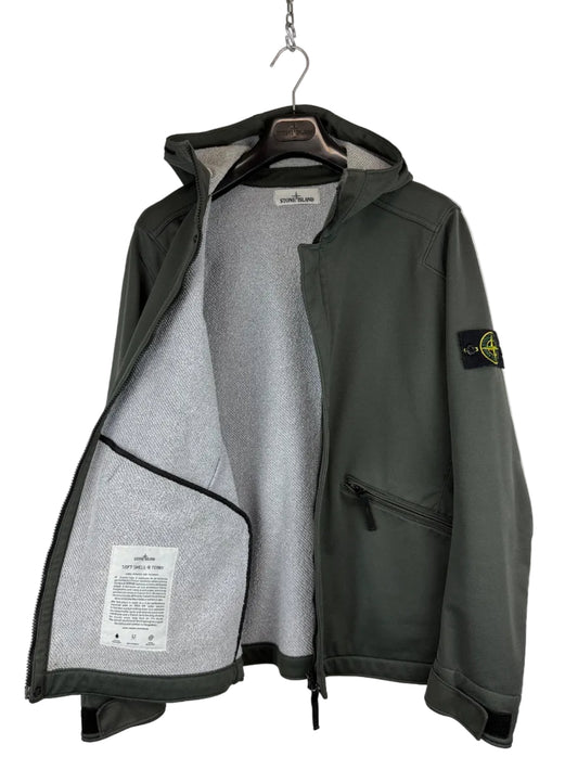 Giacca Soft Shell-R Terry verde petrolio con zip e cappuccio Stone Island - Taglia L