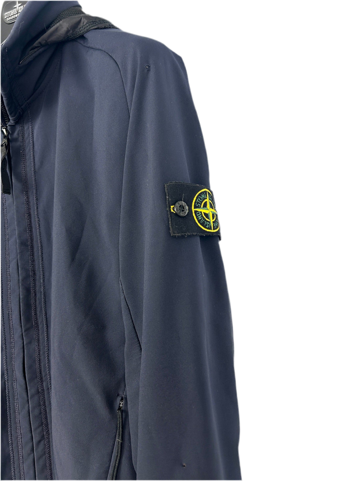 Giacca Light Soft Shell-R blu navy con zip e cappuccio Stone Island - Taglia M
