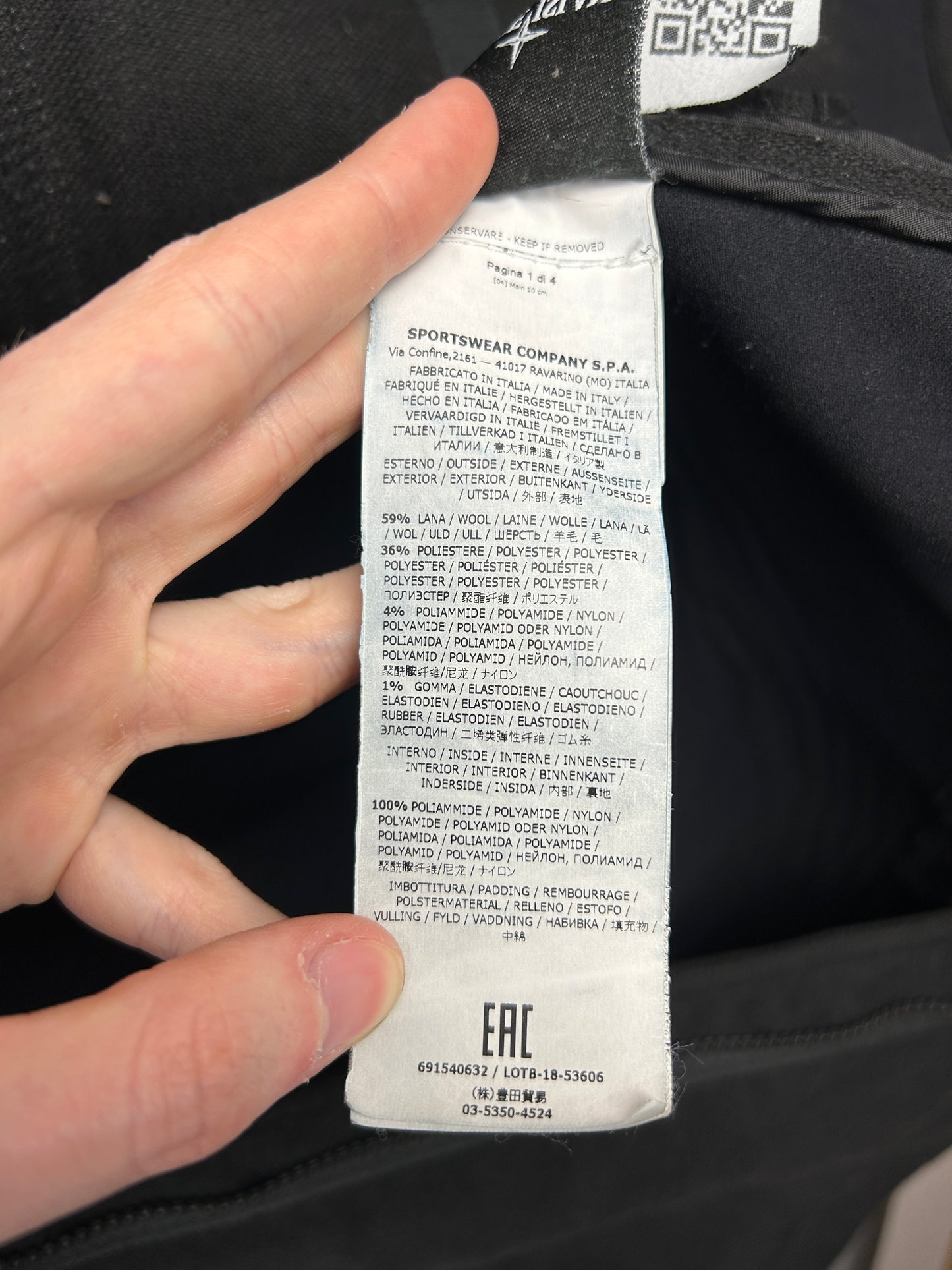 Giacca nera Stone Island "Panno-R 4L Stretch" - Taglia L