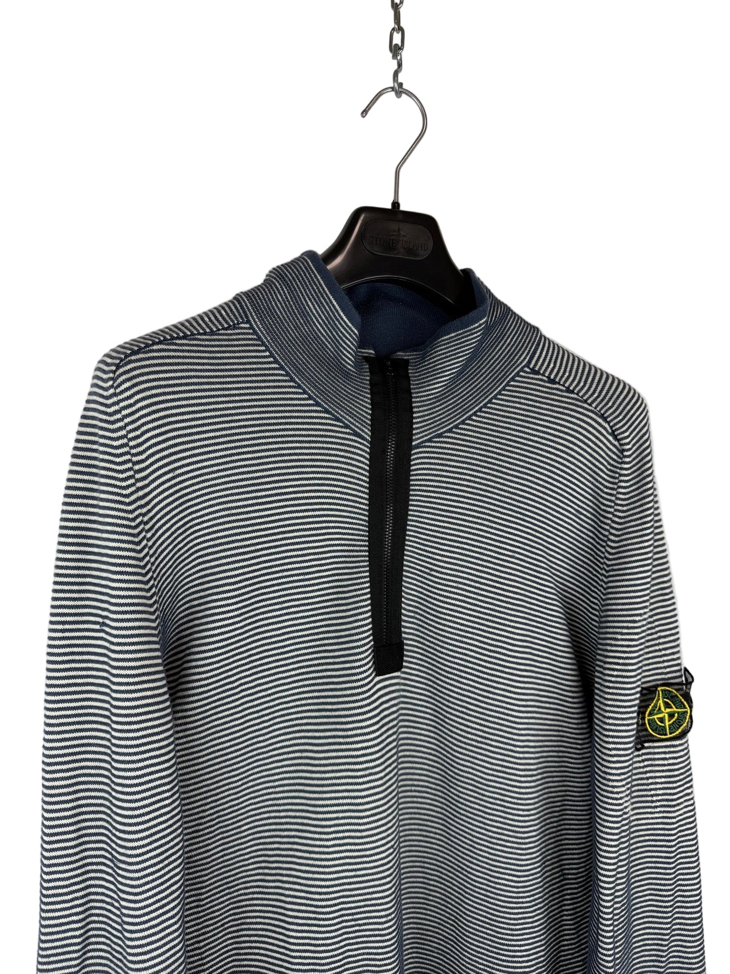 Maglione a righe a mezza zip con Mesh Badge Stone Island - Taglia L