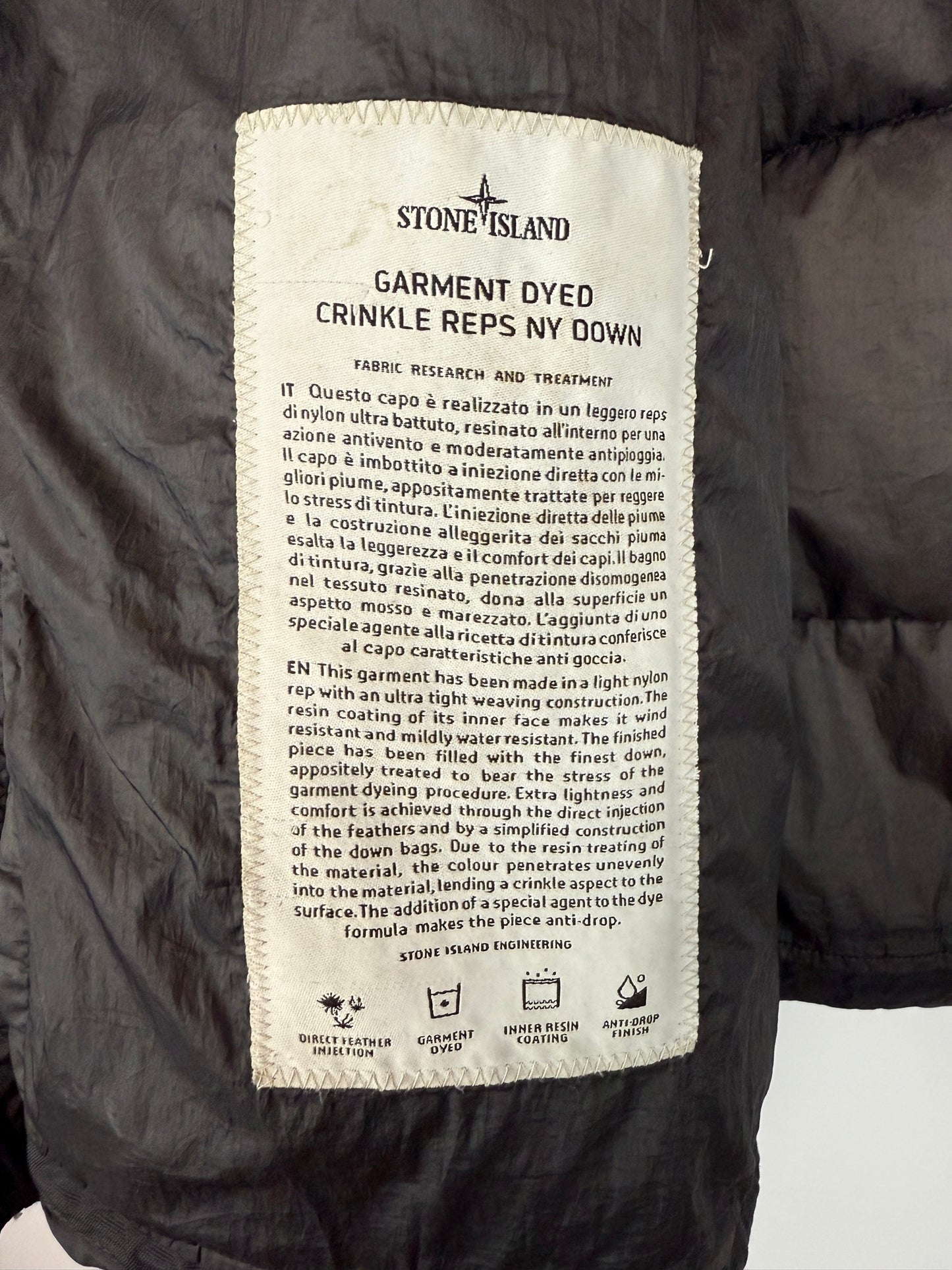 Giacca grigio scuro Garment Dyed Crinkle Reps NY Down Stone Island - Taglia M