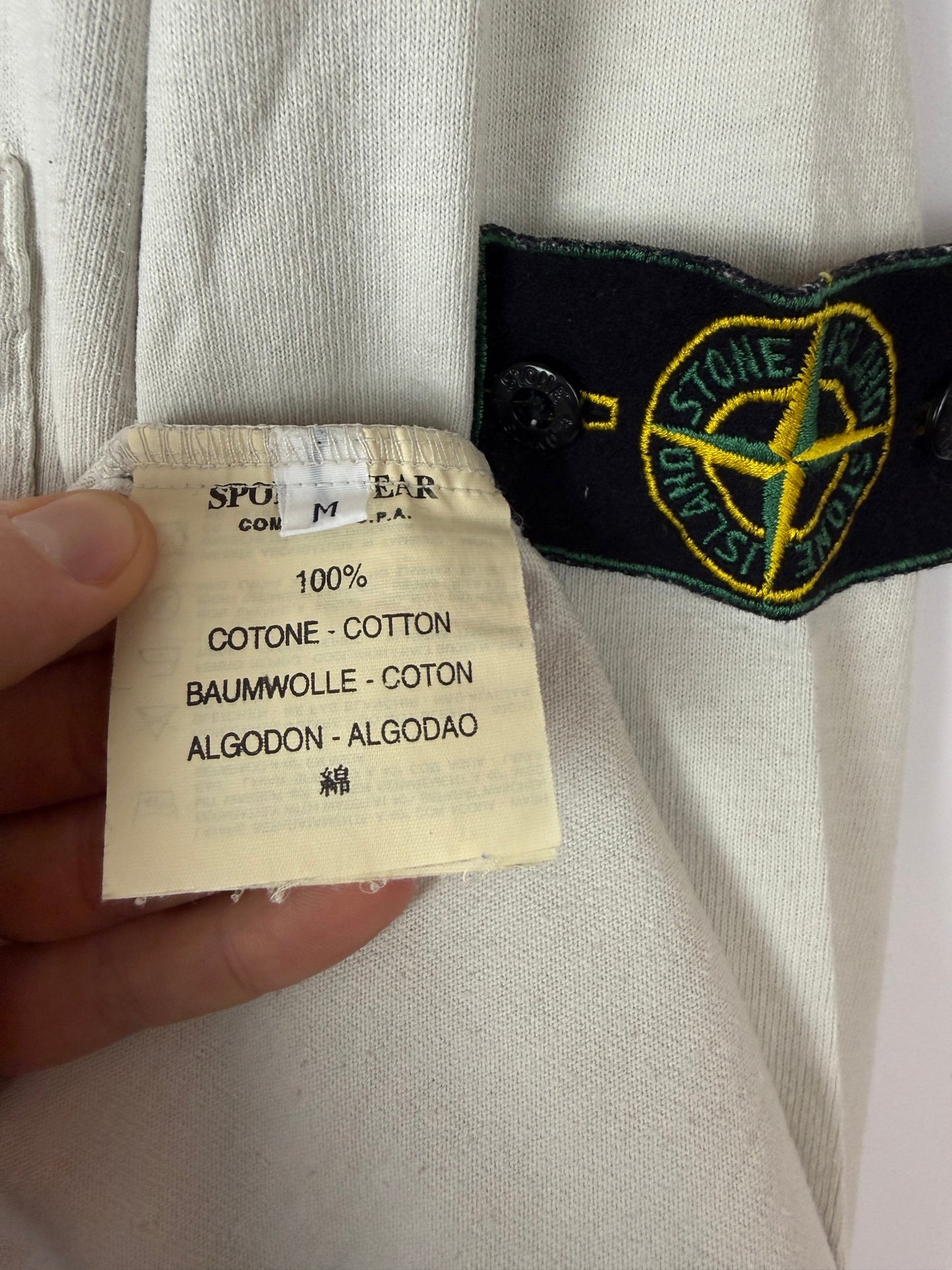 Polo bianco panna Vintage a maniche lunghe Stone Island - Taglia L