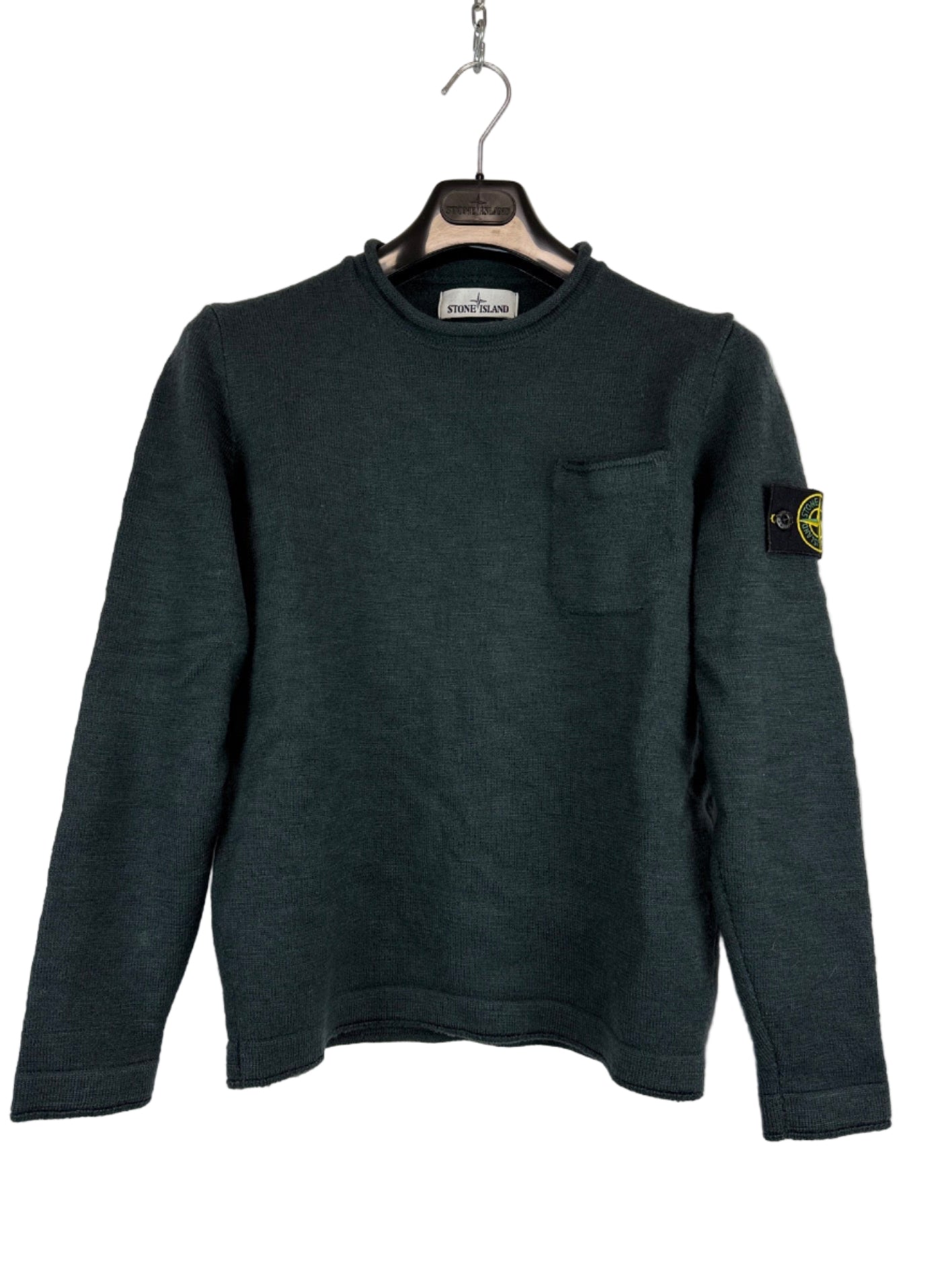 Maglione verde petrolio con taschino in lana Stone Island - Taglia S