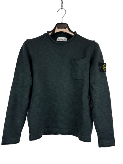 Maglione verde petrolio con taschino in lana Stone Island - Taglia S