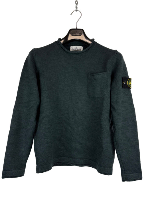 Maglione verde petrolio con taschino in lana Stone Island - Taglia S