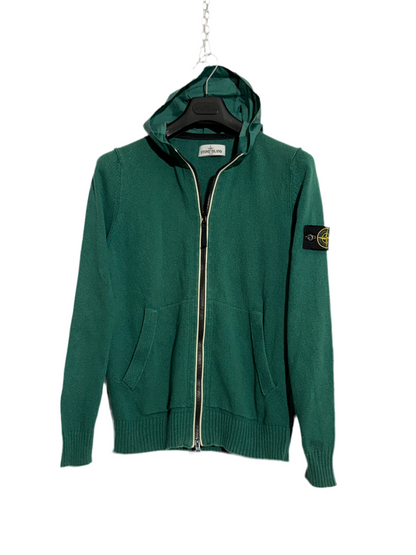 Felpa in maglia verde con zip e cappuccio vintage Stone Island - Taglia L