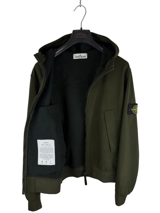 Giacca Soft Shell-R verde oliva con zip e cappuccio Stone Island - Taglia XL