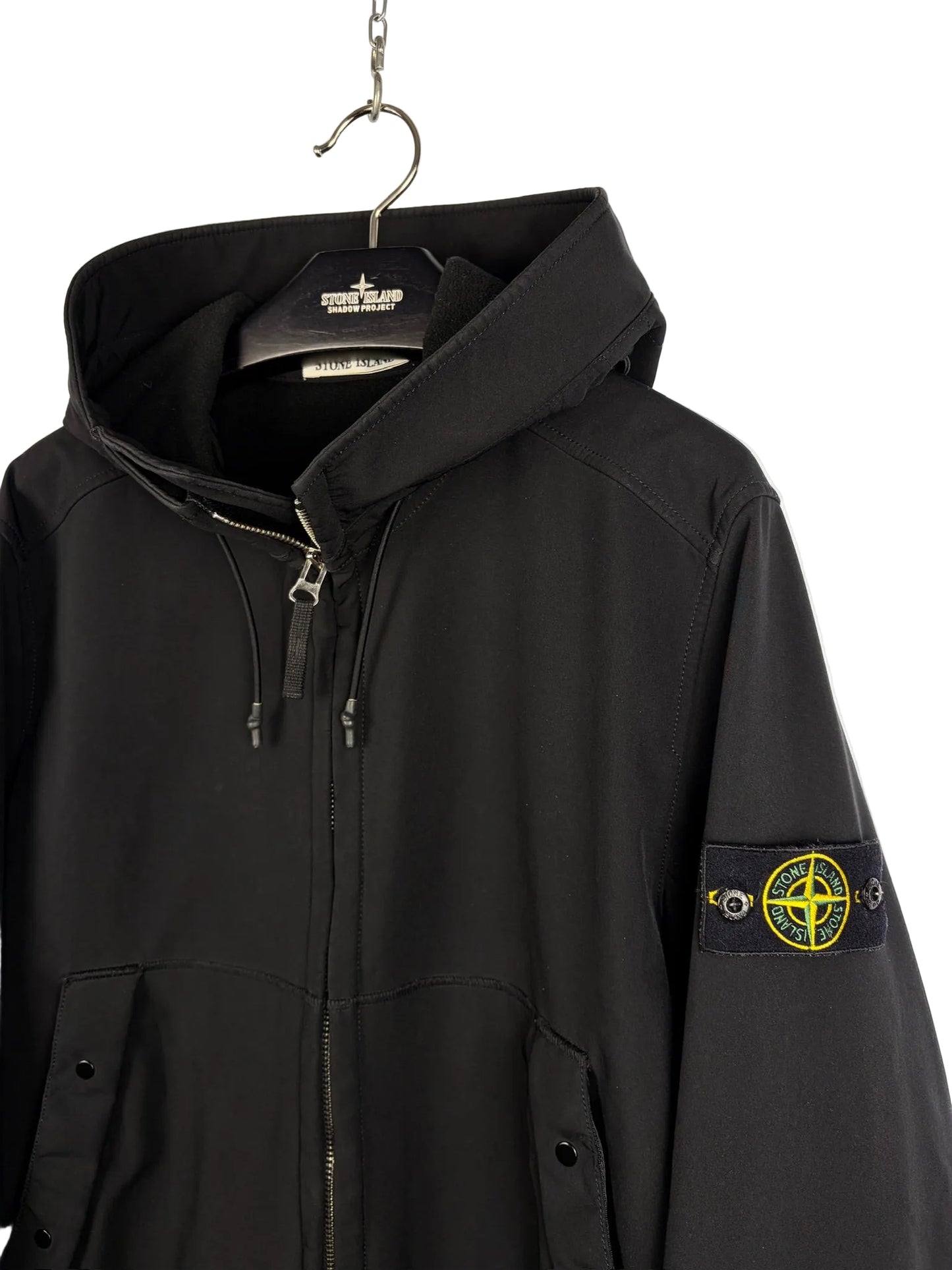 Giacca Soft Shell-R nero con zip e cappuccio Stone Island - Taglia XL