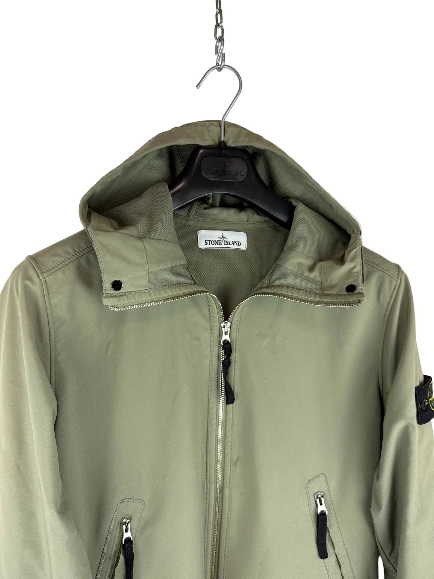 Giacca Light Soft Shell-R verde con zip e cappuccio Stone Island - Taglia M