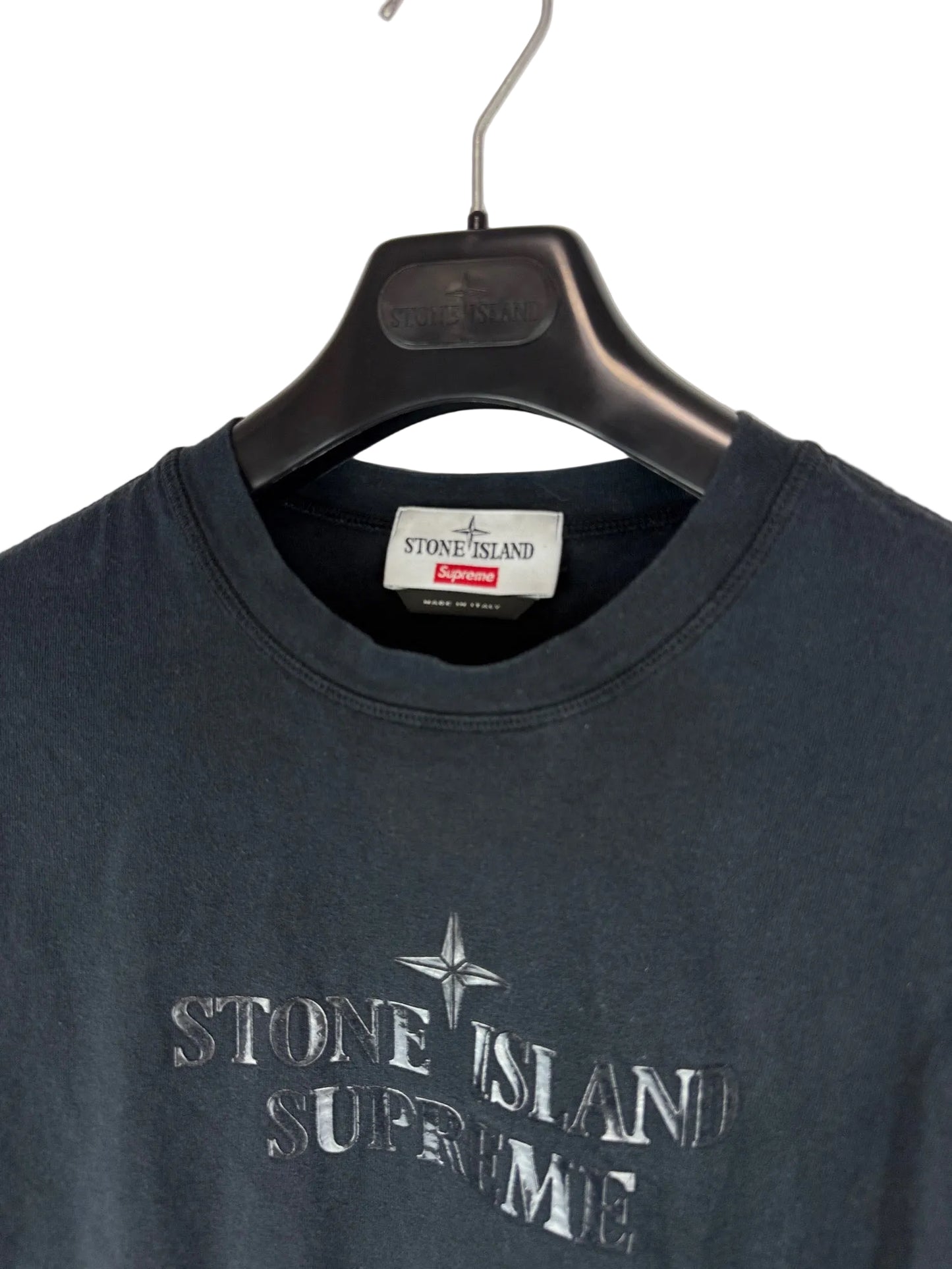 T-shirt nera con stampa Stone Island x Supreme - Taglia S