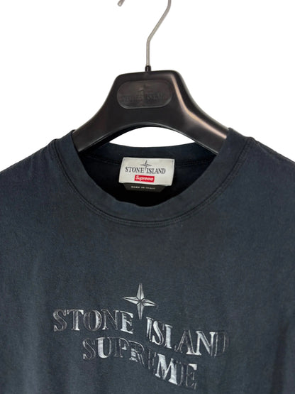 T-shirt nera con stampa Stone Island x Supreme - Taglia S