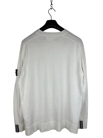 Maglione bianco con strisce sui polsini Stone Island - Taglia XL