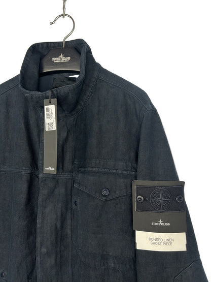 Giacca Ghost Bonded Linen blu navy con chiusura a bottoni Stone Island (nuova con cartellino) - Taglia L