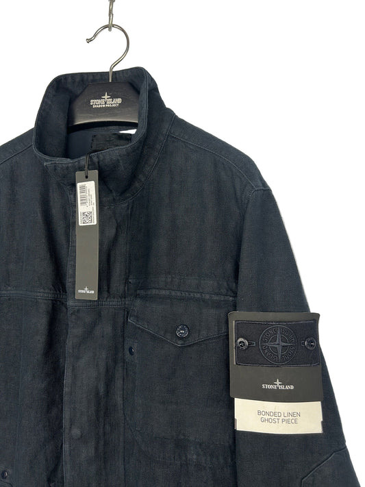 Navy blue Stone Island Ghost Bonded Linen jacket with button closure (brand new with tags) – Size L